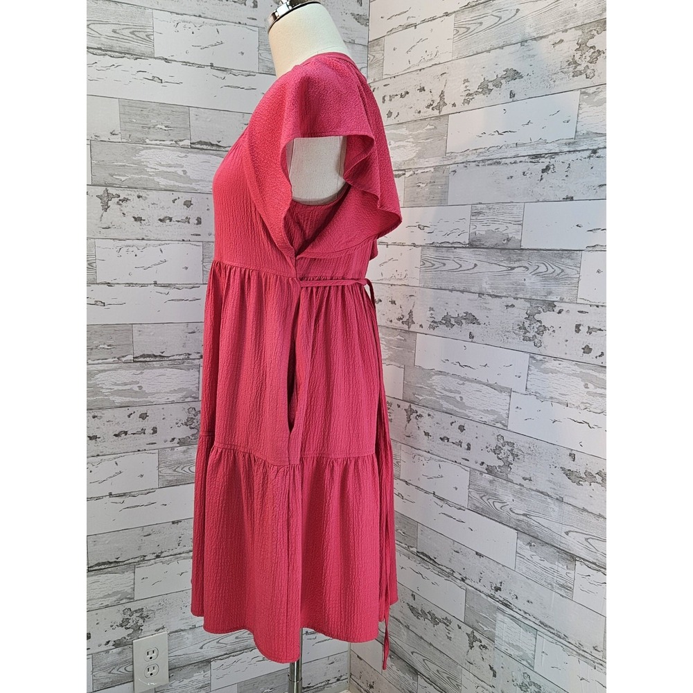 Calvin Klein Cottagecore Flared Sleeves Dress 8 Tiered Fuchsia Pink Fluttered - Picture 2 of 9